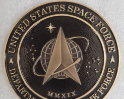 MILITARY PLAQUES & EMBLEMS #49 PHOTO ENGRAVED BRONZE SPACE FORCE EMBLEM