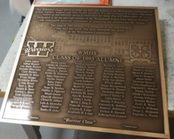 Photo #69 Photo engraved Bronze plaque with a flat band border and oxidized color, Studs on back for mounting.