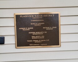 Plainview Water District Bronze Dedication Plaque