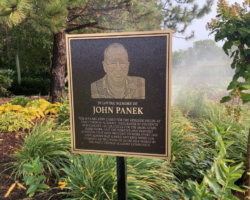 photo #56 Photo engraved bronze plaque, double line border, Va brown Color, leather background texture, 6' post mount