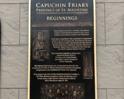Photo #6 CAPUCHIN FRIARS Bronze Plaque, round top, leather texture, photos, studs on back for mounting.