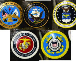 MILITARY PLAQUES & EMBLEMS #27 CAST ALUMINUM BAS-RELIEF FULL COLOR MILITARY EMBLEMS