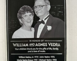 Portrait Plaques #14 Aluminum plaque, custom shaped double line border, black background, UV printed portrait, concealed stud mounting.