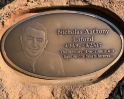 Photo Engraved Bronze Plaques #14 bronze plaque, flat band border, oxidized background, text and images