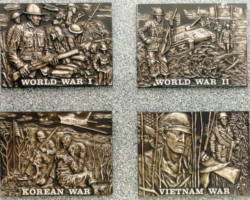 MILITARY PLAQUES & EMBLEMS #8 CAST BRONZE BAS-RELIEF PLAQUE FOR VARIOUS WARS