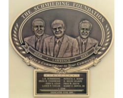 Photo #1 Cast bronze sculpted plaque with an oxidized background and a triple bas-relief.