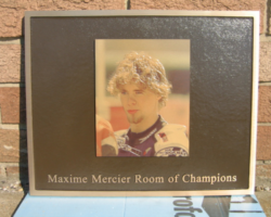 Portrait Plaques #6 Bronze plaque, flat band border, brown background, leather texture, UV printed portrait, concealed mounting.