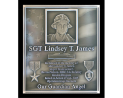Photo #39 Photo engraved Bronze plaque with a flat band border and oxidized color, Studs on back for mounting.
