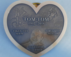 Photo Engraved Bronze Plaques #27 heart bronze plaque, flat band border, oxidized background, text and images