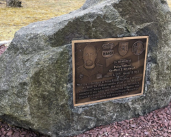 Photo Engraved Bronze Plaques #10 bronze plaque, flat band border, oxidized background, text and images