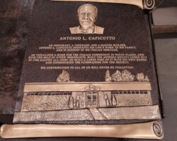 Photo # 16 cast bronze sculpted scroll plaque, cast bronze bas - relief, brown color, and leather texture